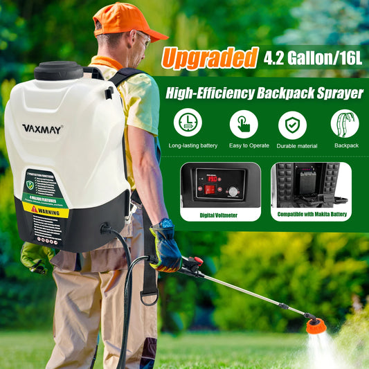 VAXMAY 16L Backpack Sprayer 4 Gallon Battery Powered Garden Sprayer 75 PSI Electric Sprayer 2.5Ah Battery&Charger included