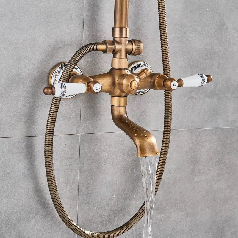 Shower Faucet Set Bathroom Shower Column with Shelf Rainfall