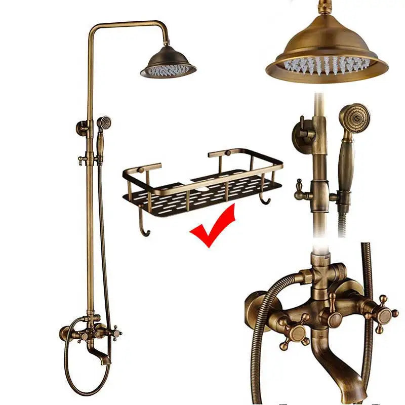 Shower Faucet Set Bathroom Shower Column with Shelf Rainfall