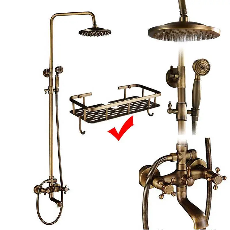 Shower Faucet Set Bathroom Shower Column with Shelf Rainfall
