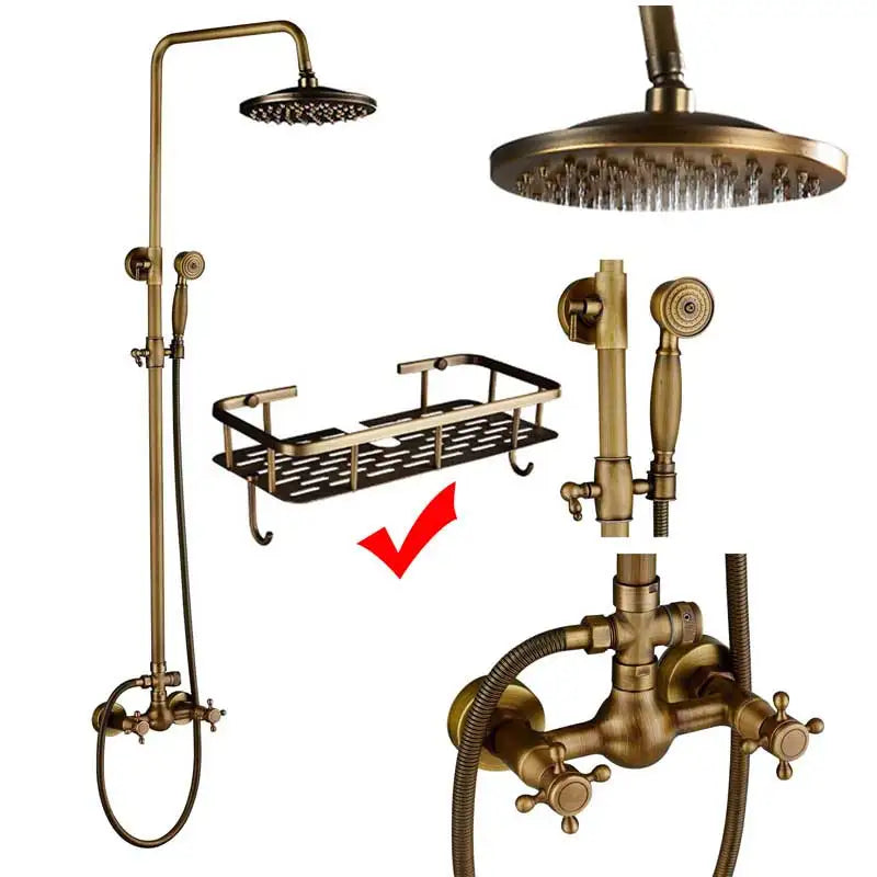 Shower Faucet Set Bathroom Shower Column with Shelf Rainfall