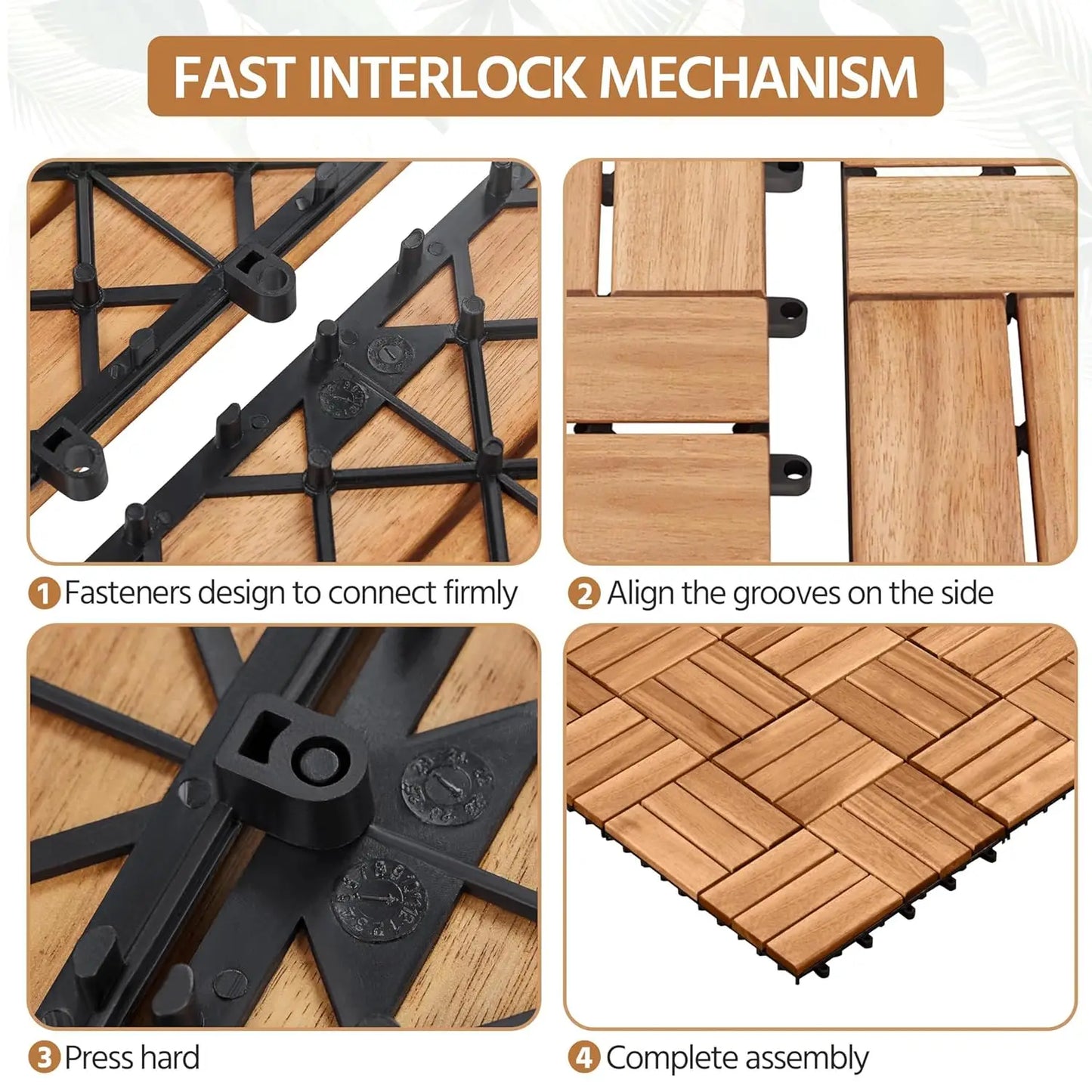 54pcs Hardwood Interlocking Patio Deck Tiles 12'' x12'' Indoor