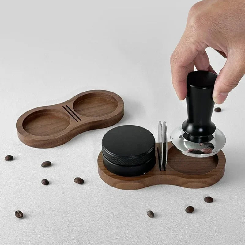 51/53/58MM Walnut Wood Coffee Tamper Mat Station