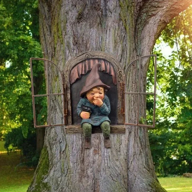 Garden Gnome Statue Elf Out Tree Hugger