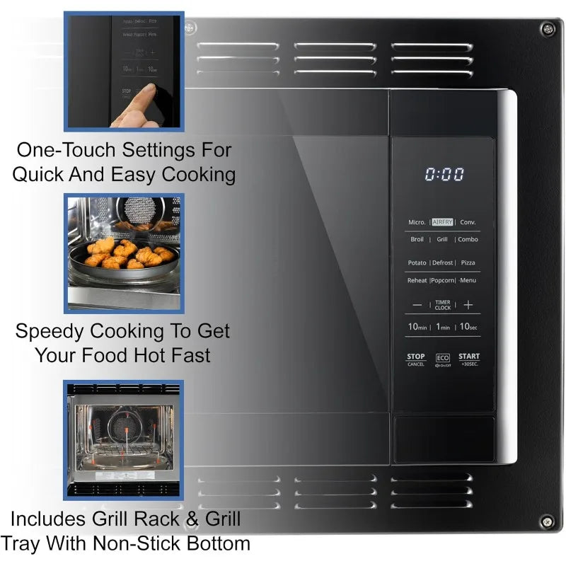 RecPro RV Air Fryer & Convection Microwave with Trim Kit | 1.0 Cu. Ft. | 120V | 6 Cooking Modes (Black)