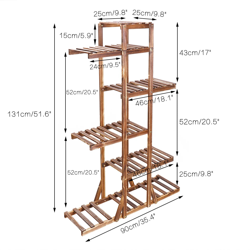 Reinforced 52" Tall 6 Tier Wood Plant Stand Corner Shelf