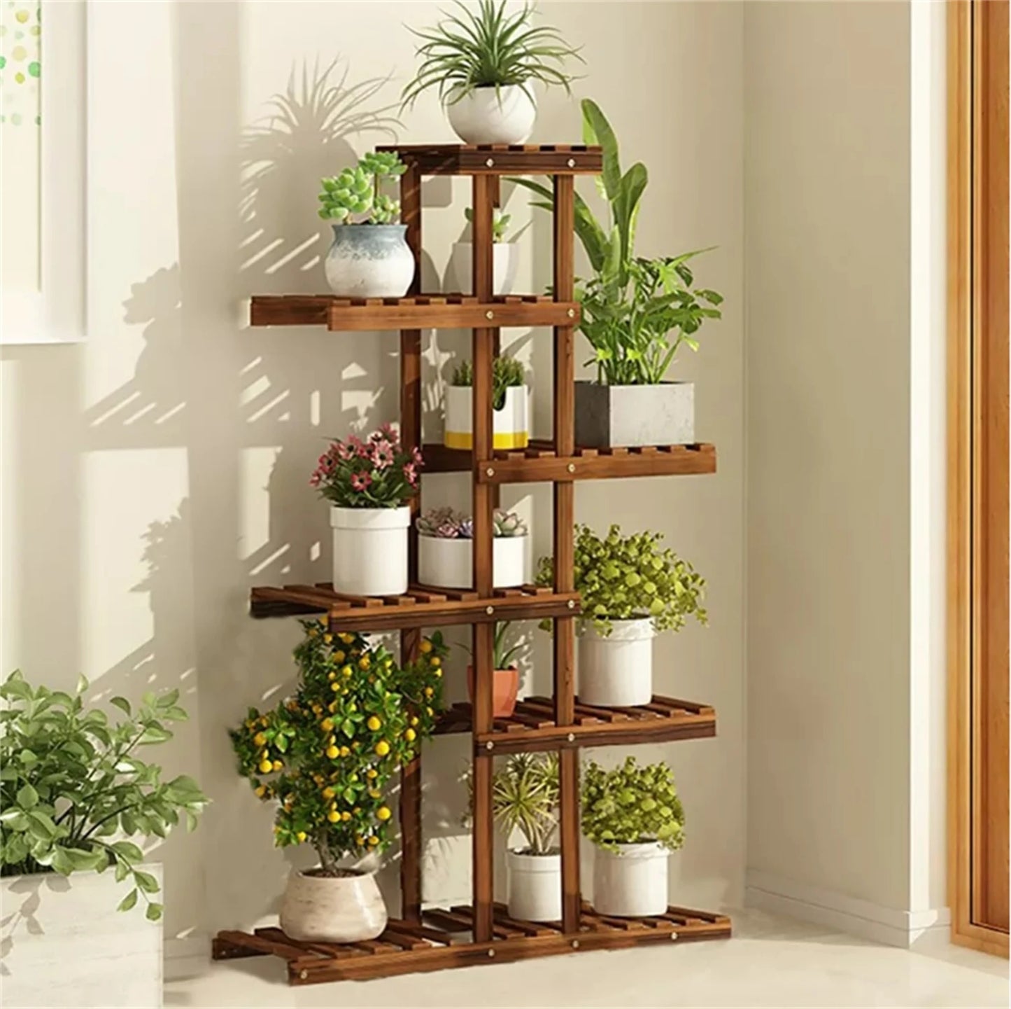 Reinforced 52" Tall 6 Tier Wood Plant Stand Corner Shelf