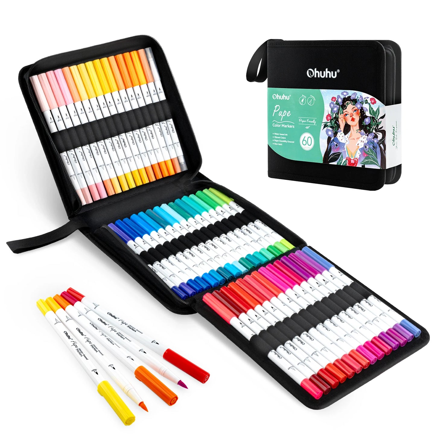 Ohuhu Markers Paper-friendly Water-based Coloring Markers Dual Brush Fineliner Tips Markers Coloring Books Art Markers Beginner
