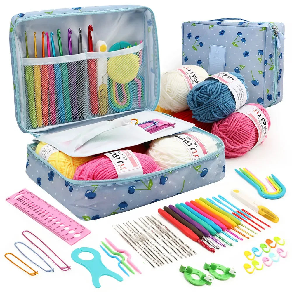 KOVEEN 59Pcs/Set Portable Crochet Knitting Set DIY Beginner Crochet Hook Kit With Storage Bag Material Pack and Storage Tools