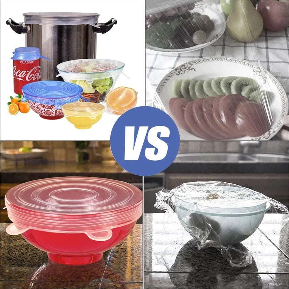6 Pcs Silicone Cover Stretch Lids for Kitchen Microwave Food Covers Bowl Caps