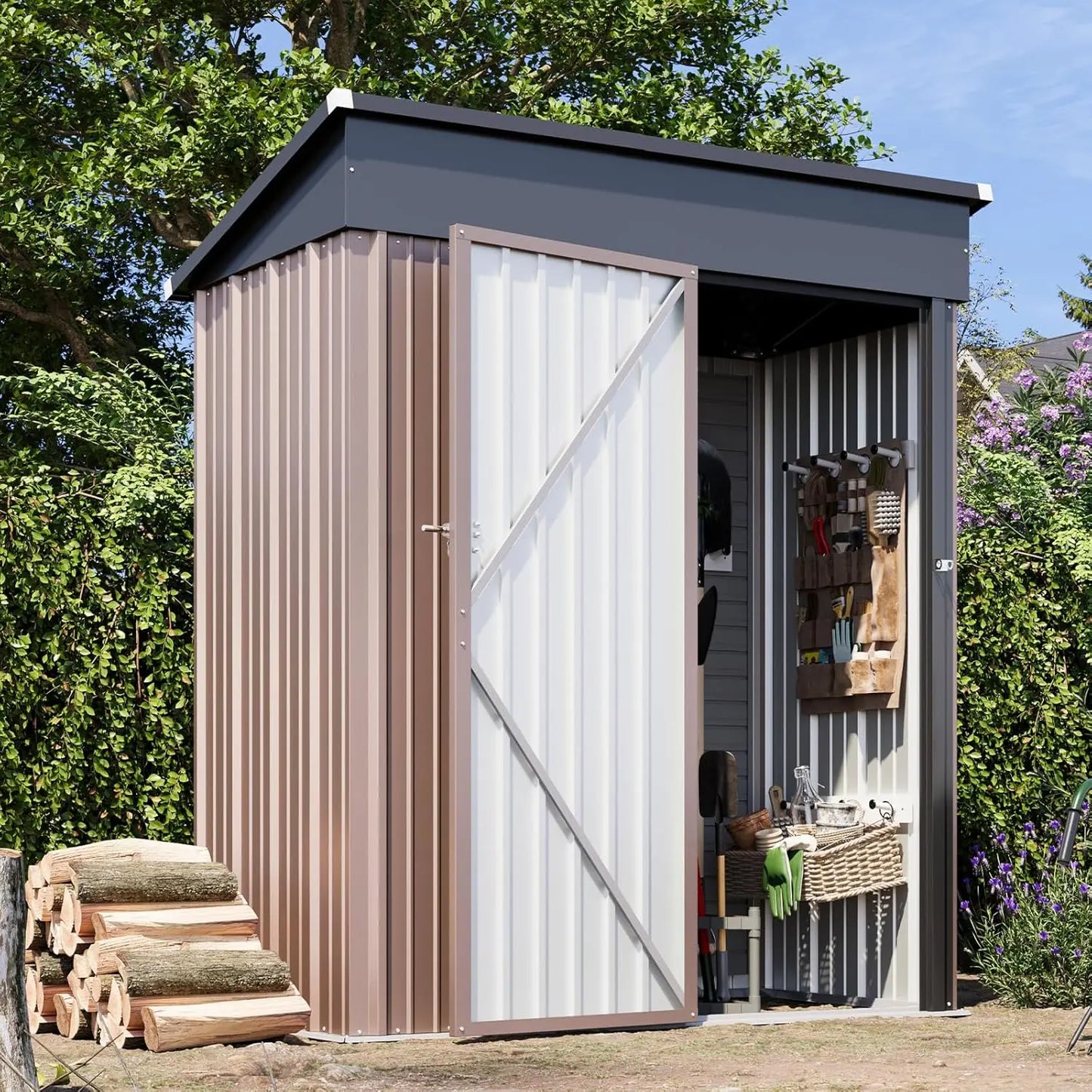5'x3' Outdoor Storage Shed, Metal Tool Shed with Lockable Door,