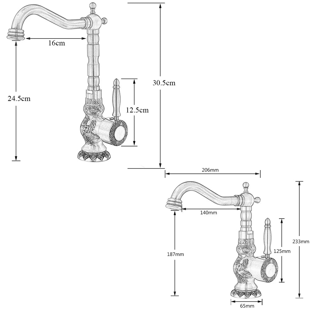 POIQIHY Basin Faucets Antique Brass Faucet Basin Carving Tap Rotation Single Handle Tap Mixer Taps Bathroom Vessel Sink Faucet