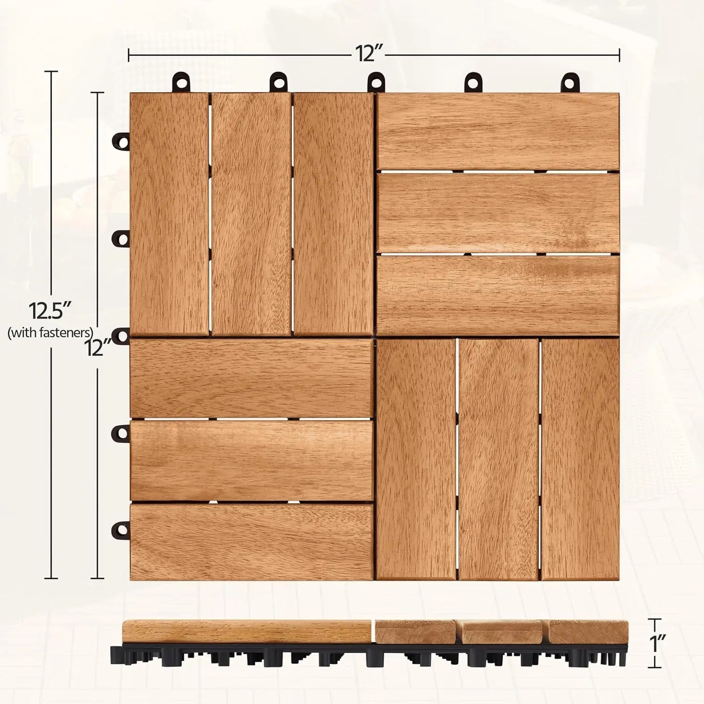54pcs Hardwood Interlocking Patio Deck Tiles 12'' x12'' Indoor