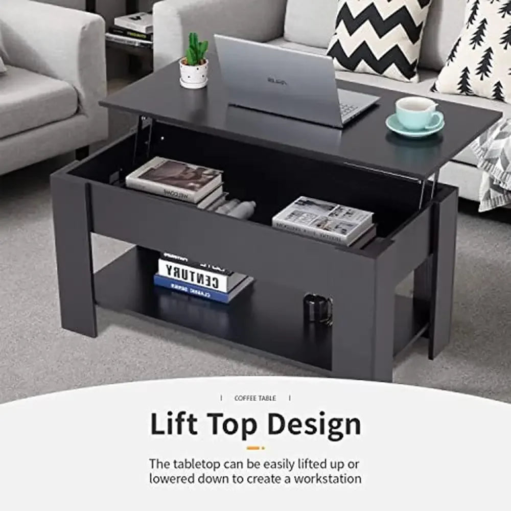 Modern Lift Top Coffee Table, P2 MDF 39"x28"x24" Black