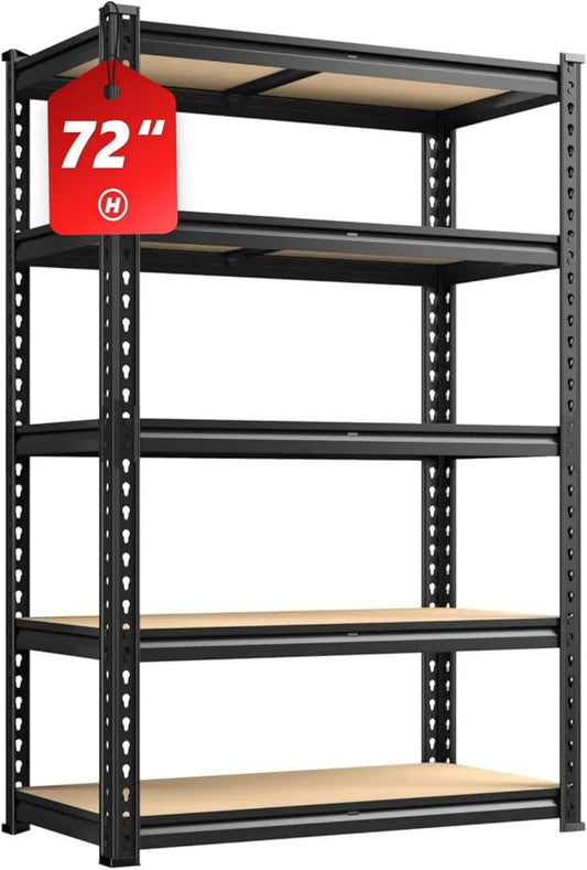 2020LBS Storage Shelves 5 Tier Garage Shelving Heavy Duty Adjustable Garage Shelves, 35.5" W x 11.9" D x 72" H, Black