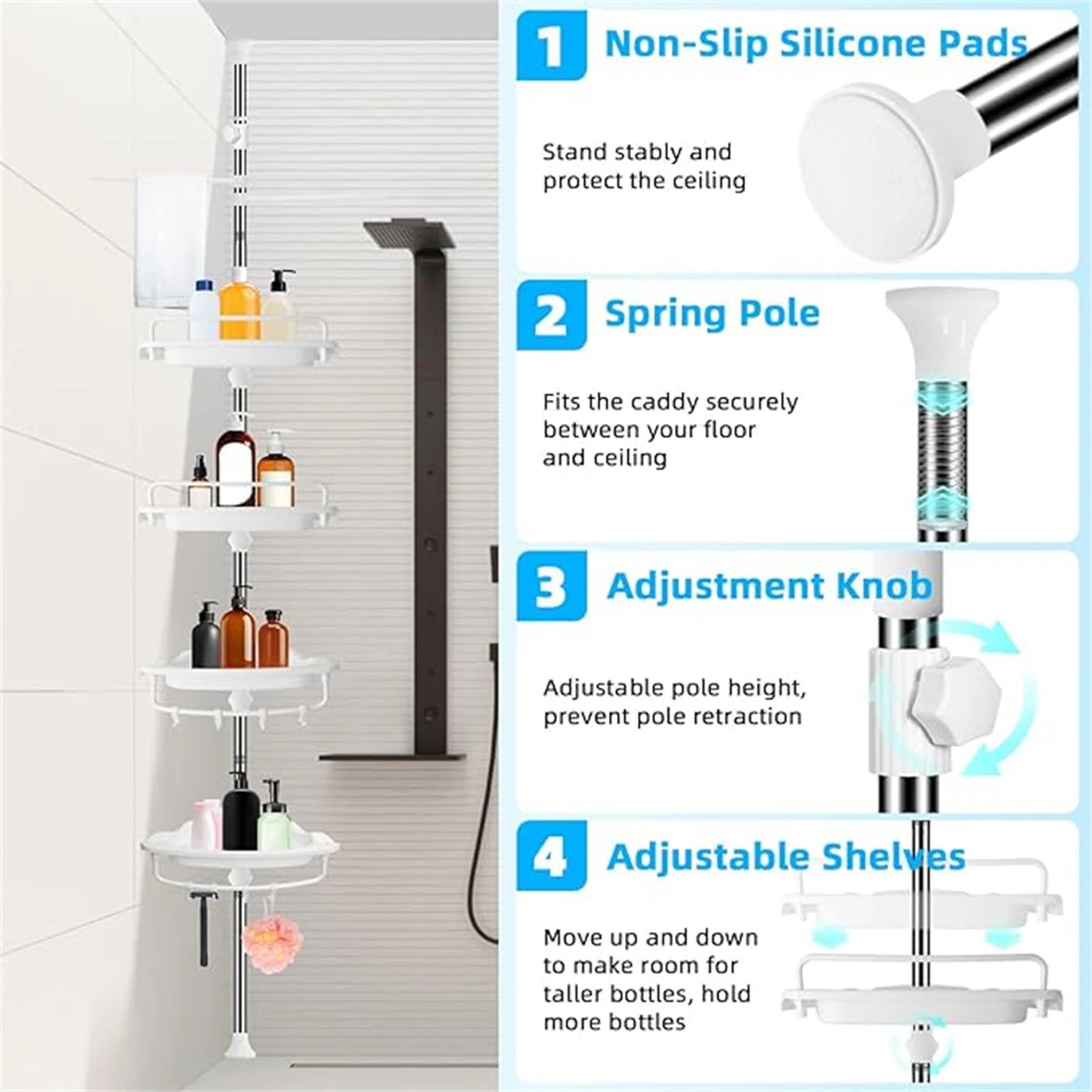 1pc bathroom rack adjustable bathroom rack black/white