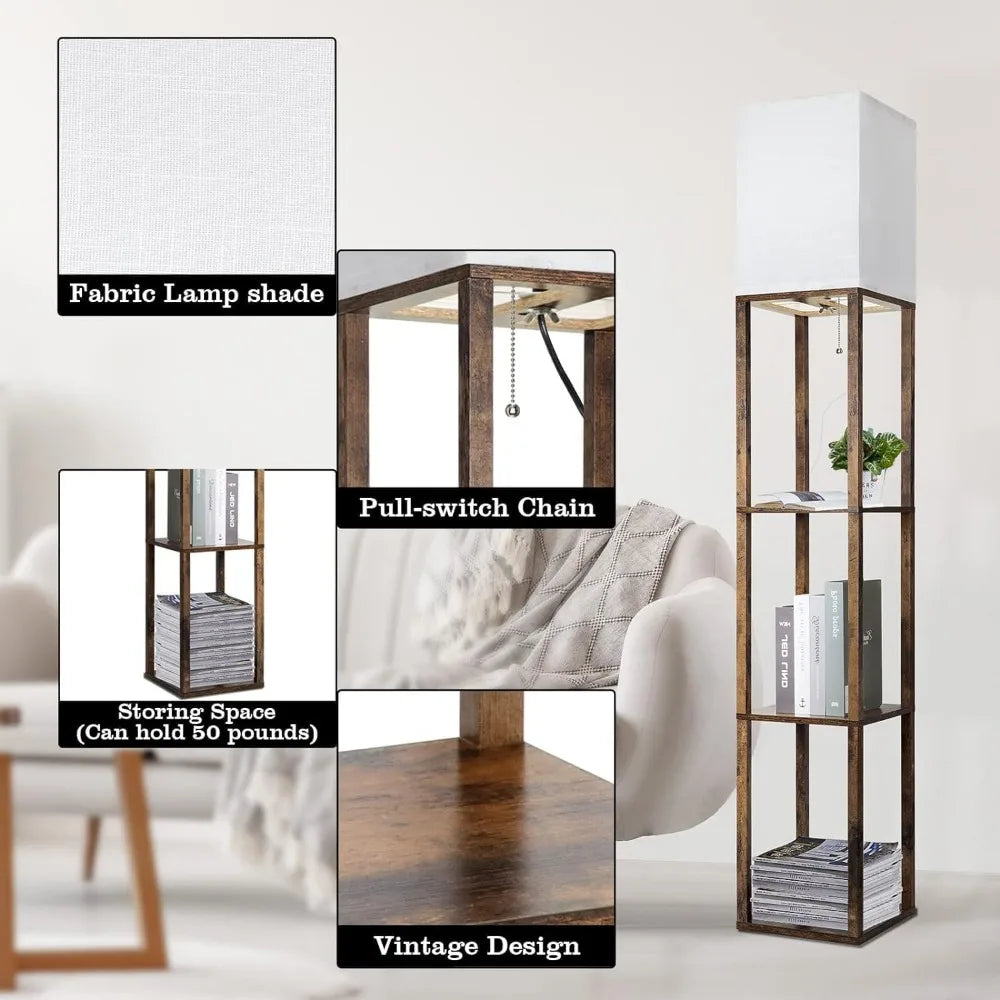 Modern Standing Shelf Light with 3 CCT LED Bulbs and White Lampshade