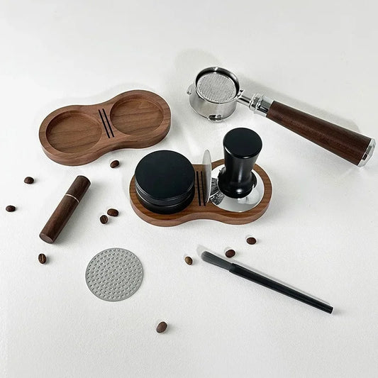 51/53/58MM Walnut Wood Coffee Tamper Mat Station