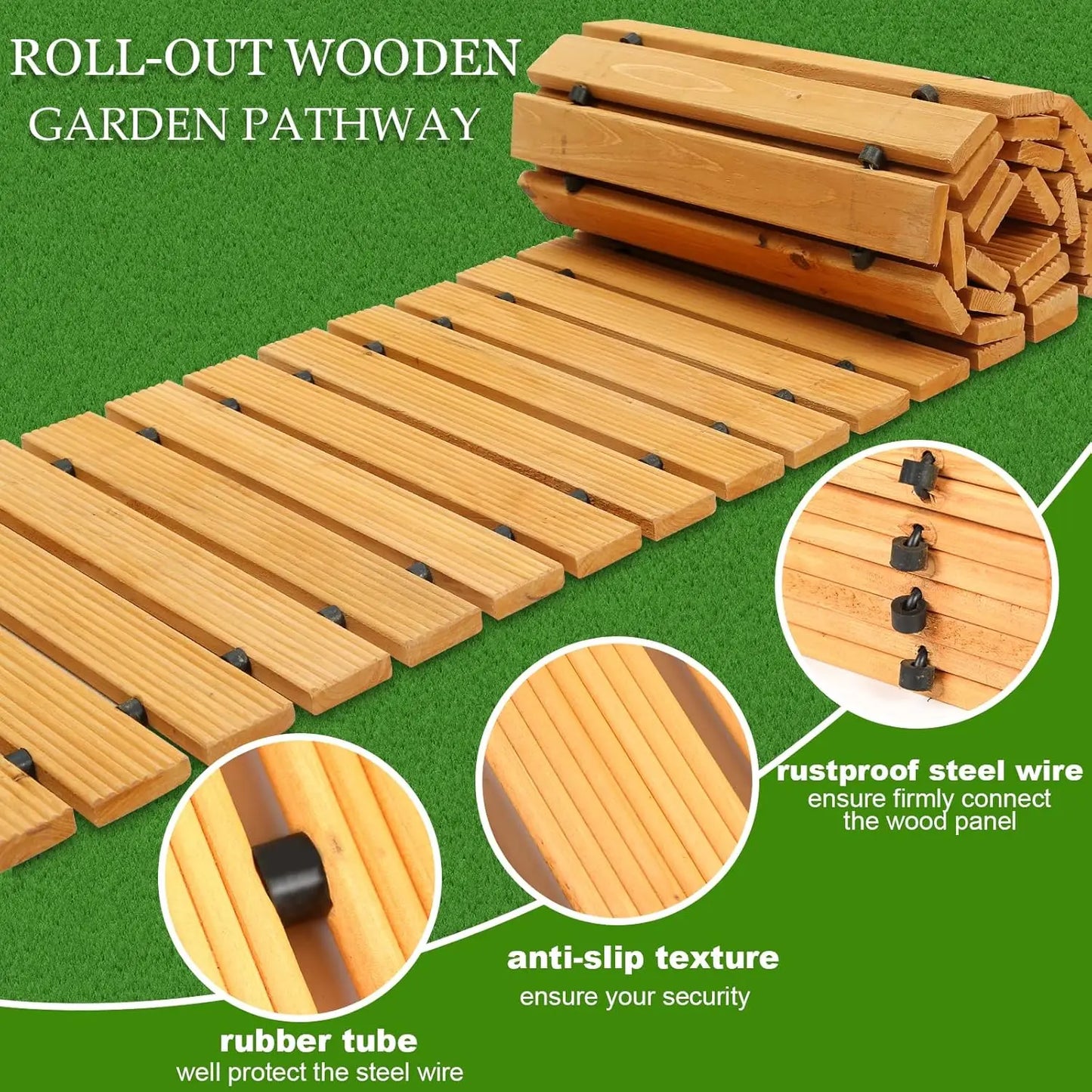 10FT Wooden Outdoor Roll Out Decorative Garden Walkway