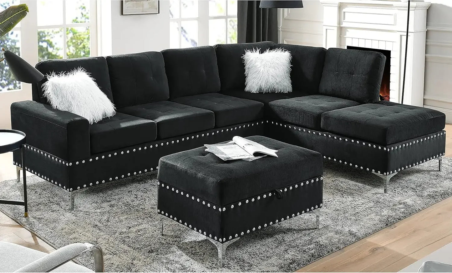 Sectional 5-Seater Sofa,107.5 Inch,with Reversible Chaise,with Ottoman,for Apartment, Living Room, L Shaped Couch