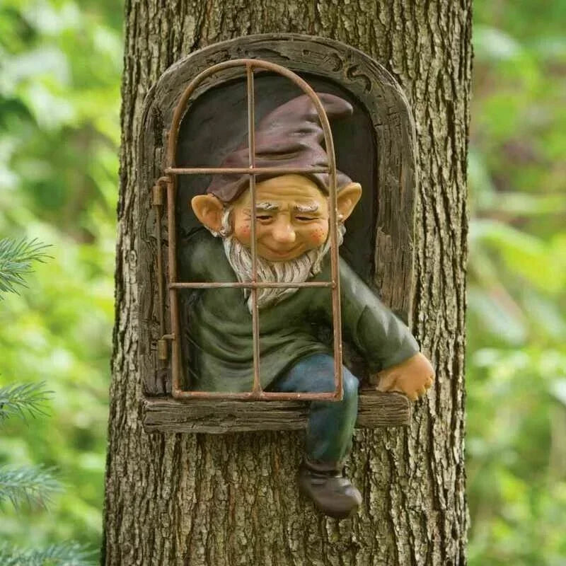 Garden Gnome Statue Elf Out Tree Hugger