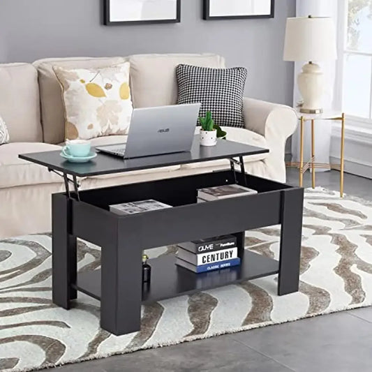 Modern Lift Top Coffee Table, P2 MDF 39"x28"x24" Black
