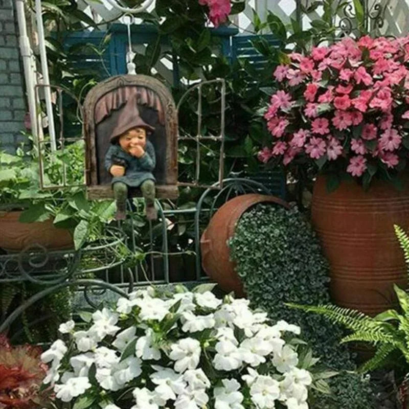 Garden Gnome Statue Elf Out Tree Hugger