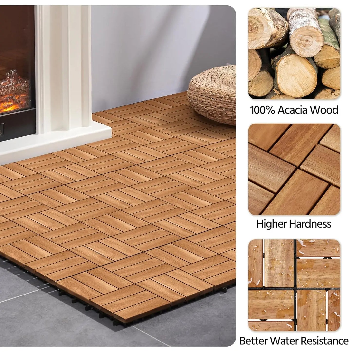 54pcs Hardwood Interlocking Patio Deck Tiles 12'' x12'' Indoor