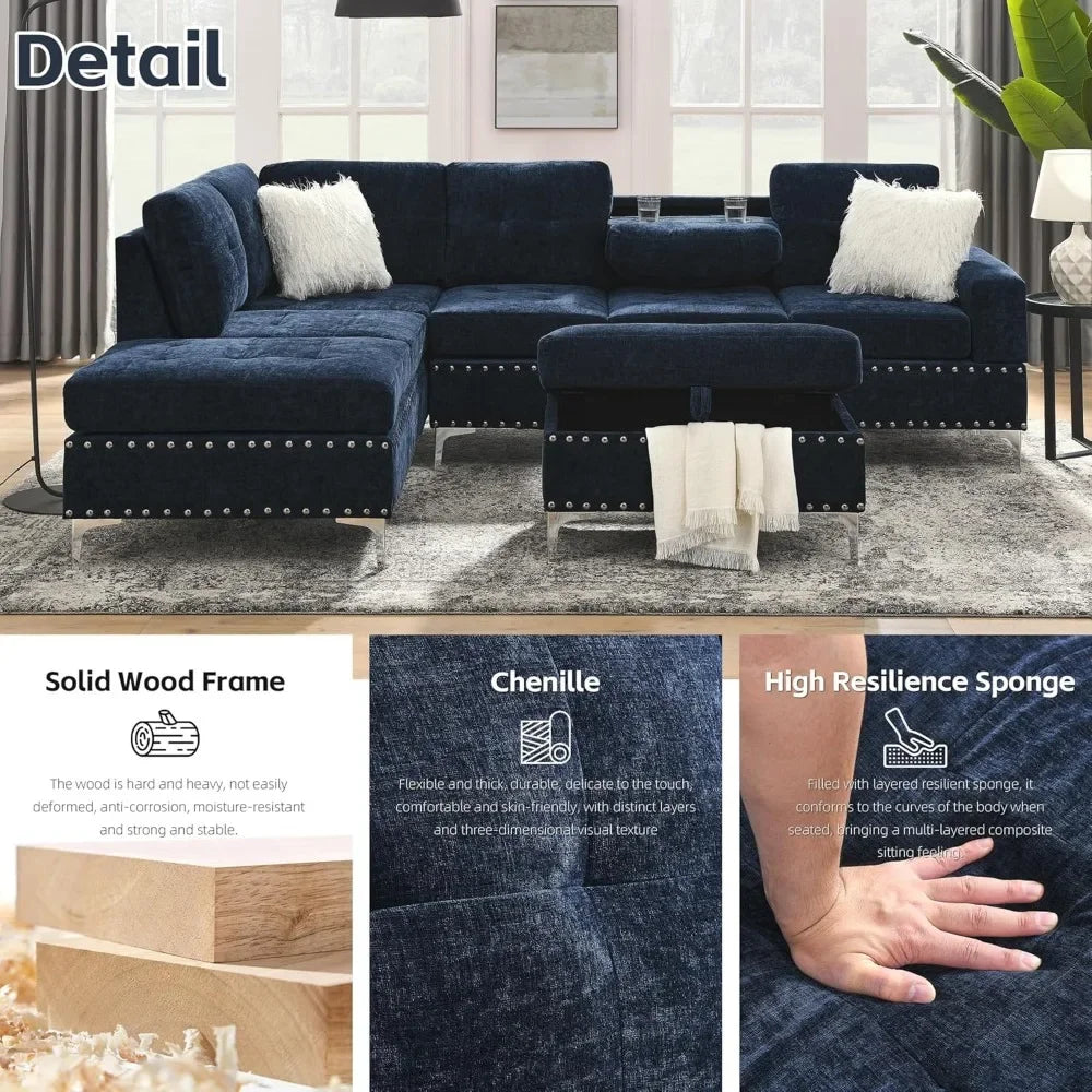Sectional 5-Seater Sofa,107.5 Inch,with Reversible Chaise,with Ottoman,for Apartment, Living Room, L Shaped Couch