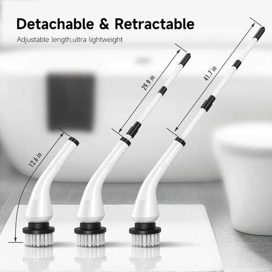 Electric scrubber with 8 Replaceable Brush Heads & Detachable Extension Handle