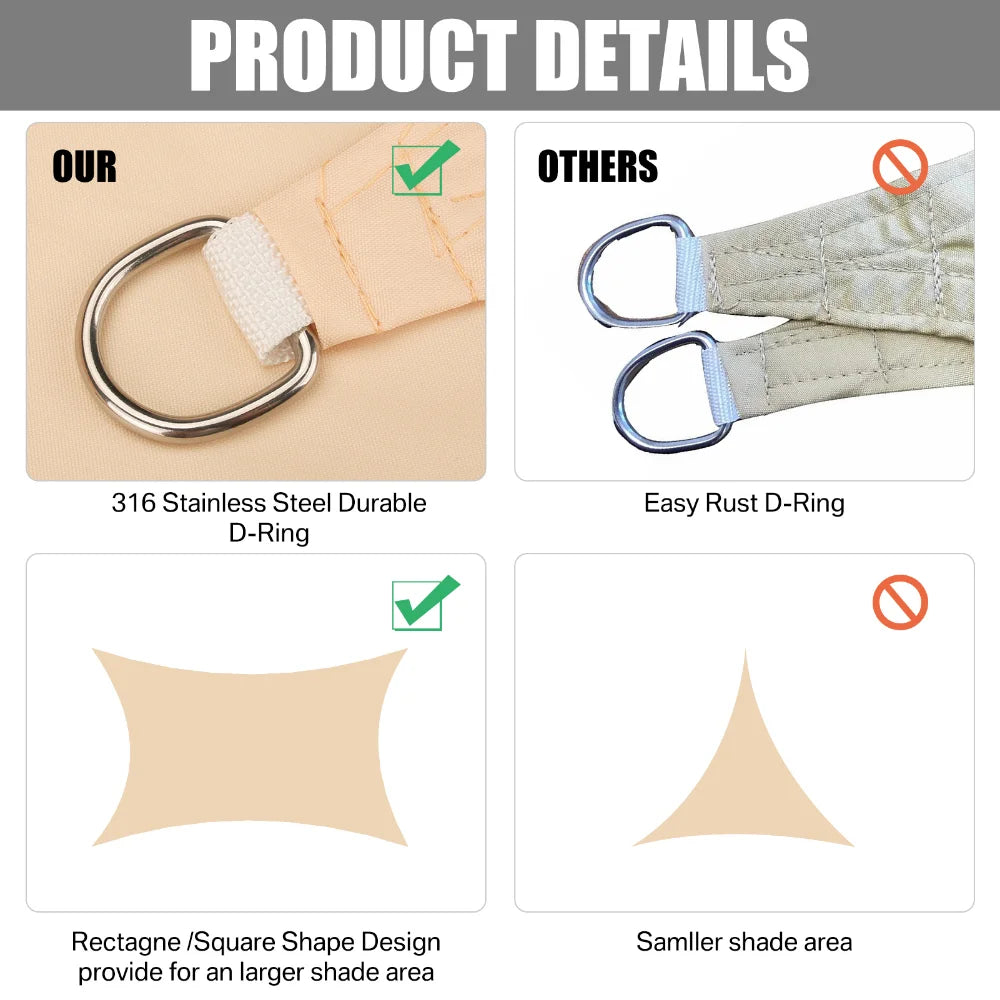 Sunshade Sail Outdoor Canopy 6/5/4/3M UV Block Shade Cloth Sunscreen Awning with Free Ropes
