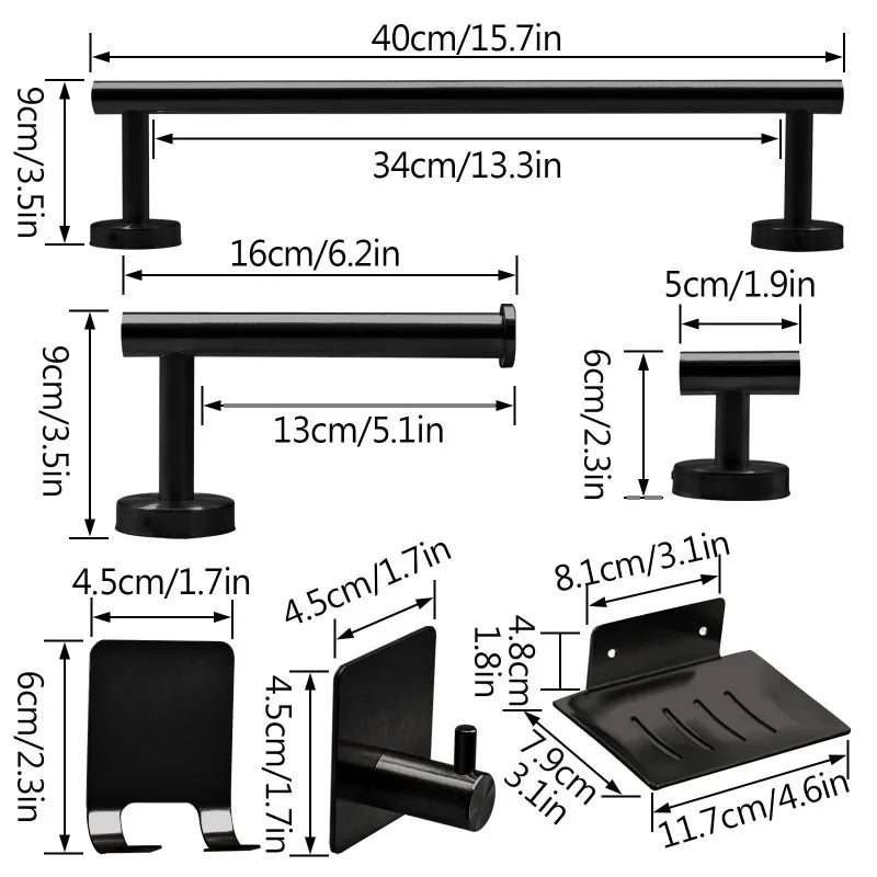 Bathroom Hardware Set 7Pcs Bathroom Towel Rack Including 16" Hand Towel Bars Toilet Paper Holders, Towel Rings, Robe Towel Hooks