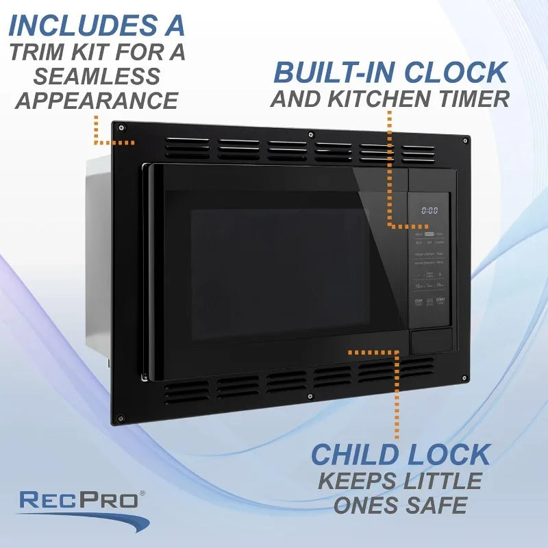 RecPro RV Air Fryer & Convection Microwave with Trim Kit | 1.0 Cu. Ft. | 120V | 6 Cooking Modes (Black)