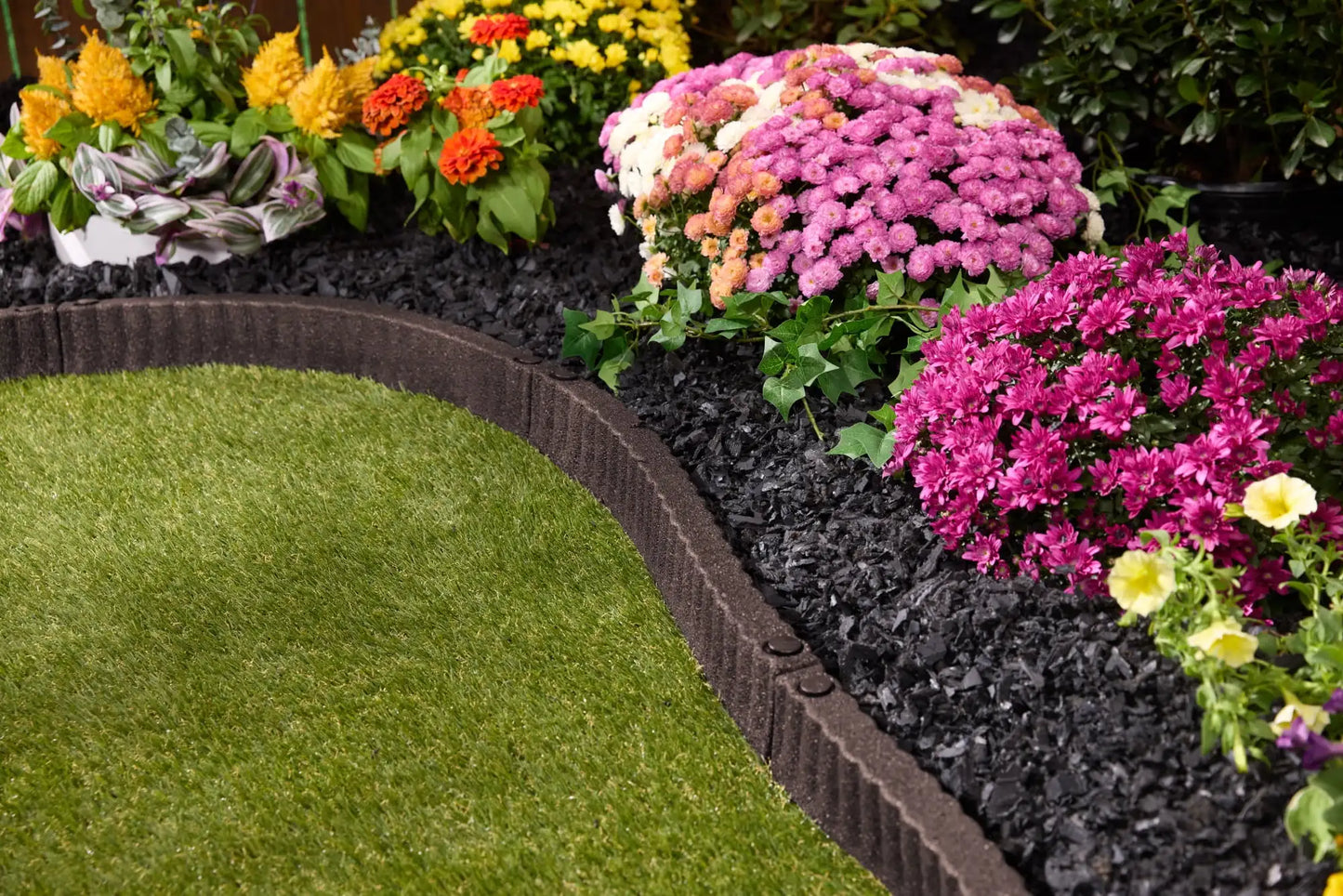 2' x 3" Brown Recycled Rubber Garden Border Landscape Edging - 8 Pack