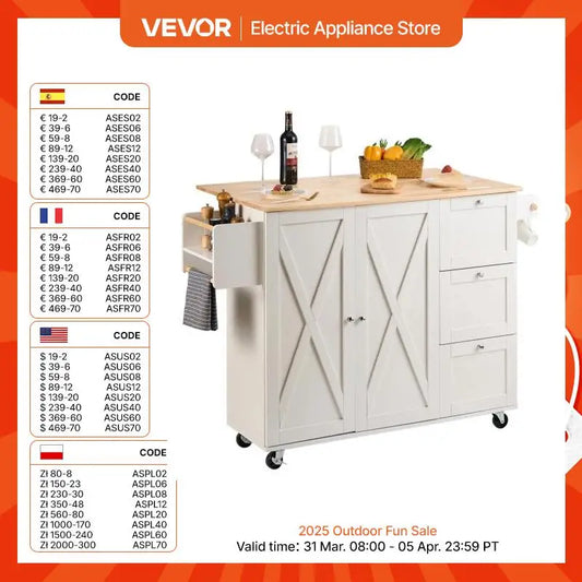 VEVOR 2-Door 1/2 3-Drawer Mobile Kitchen Island