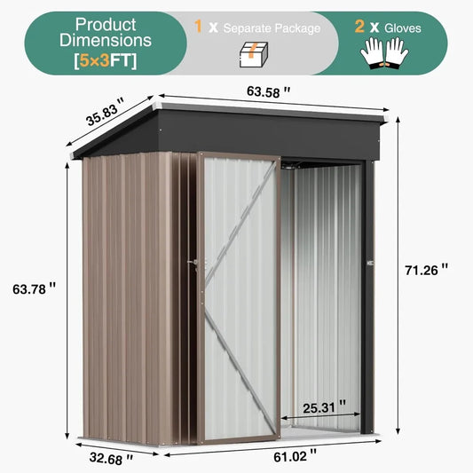 5'x3' Outdoor Storage Shed, Metal Tool Shed with Lockable Door,
