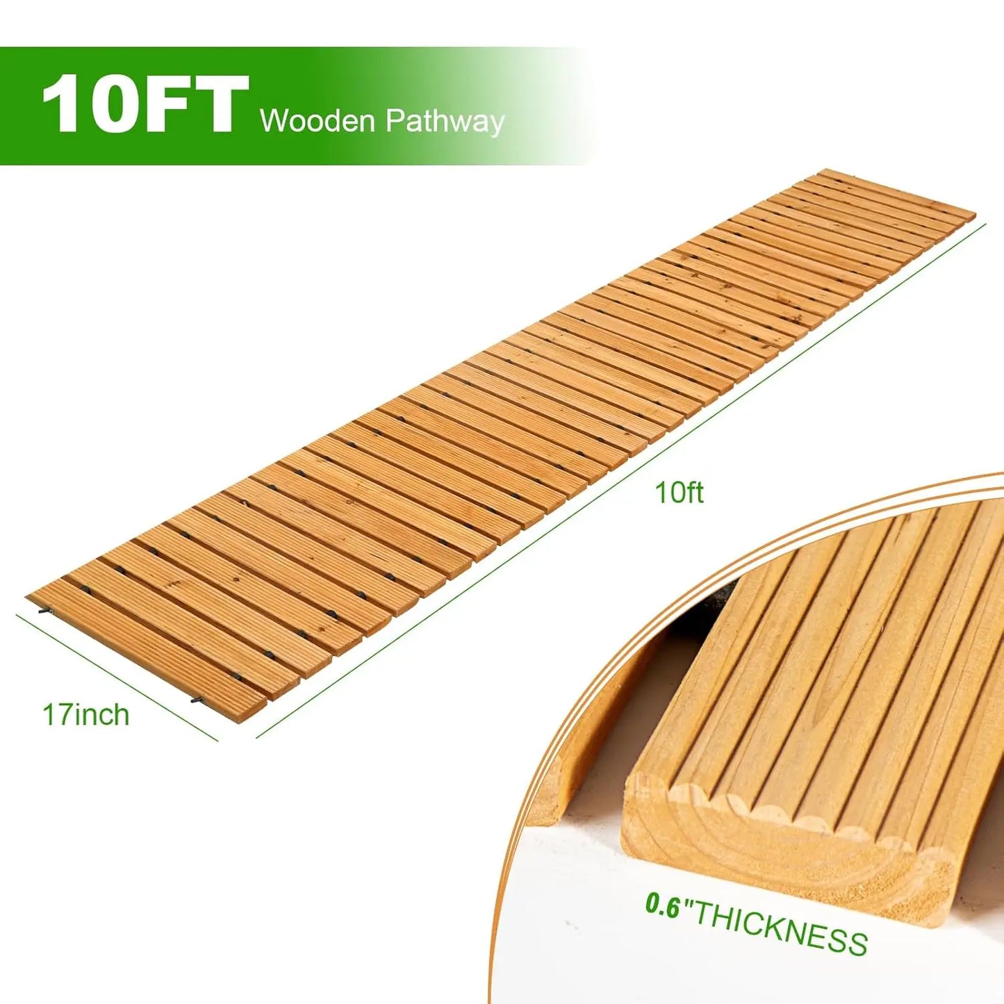 10FT Wooden Outdoor Roll Out Decorative Garden Walkway