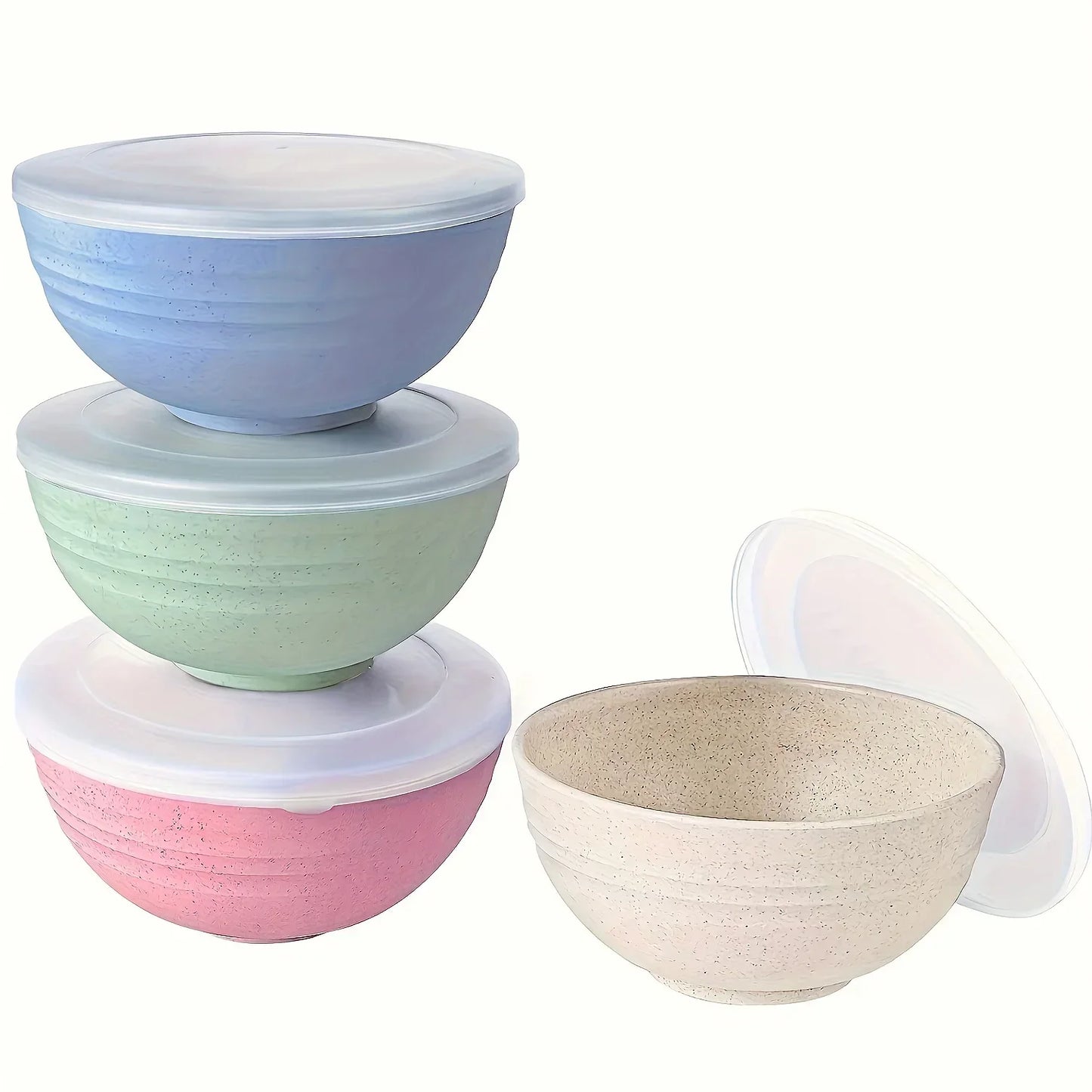8 Piece Colorful 24 oz Wheat Straw Grain Bowl with Dust Cover