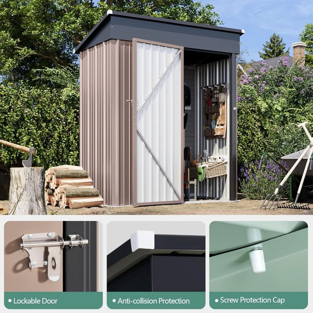 5'x3' Outdoor Storage Shed, Metal Tool Shed with Lockable Door,