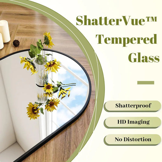 Wall Mounted Mirror, 26 inch x38 inch Arch Bathroom Mirror,Vanity Wall Mirror Metal Frame for Bedroom, Entry