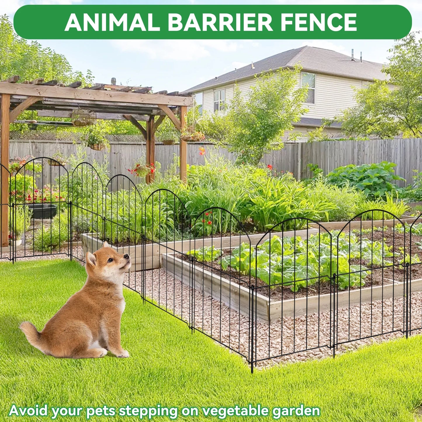 10 PCS, 17in(H) X 10ft(L) Arched No Dig Garden Fence Border with Metal Posts for Small Dog & Rabbit