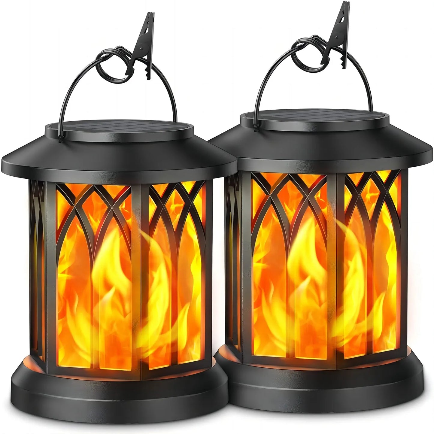 2/4 Pack Upgraded Flickering Flame Solar Lanterns Lights Outdoor, Solar Powered Lanterns for Yard Garden Decor, Black