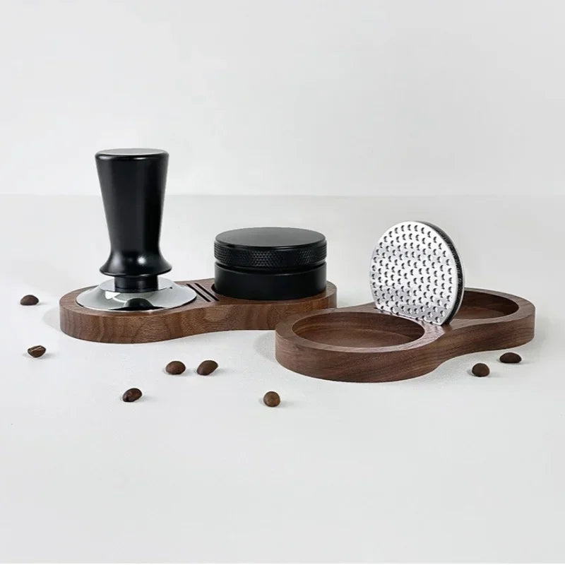 51/53/58MM Walnut Wood Coffee Tamper Mat Station