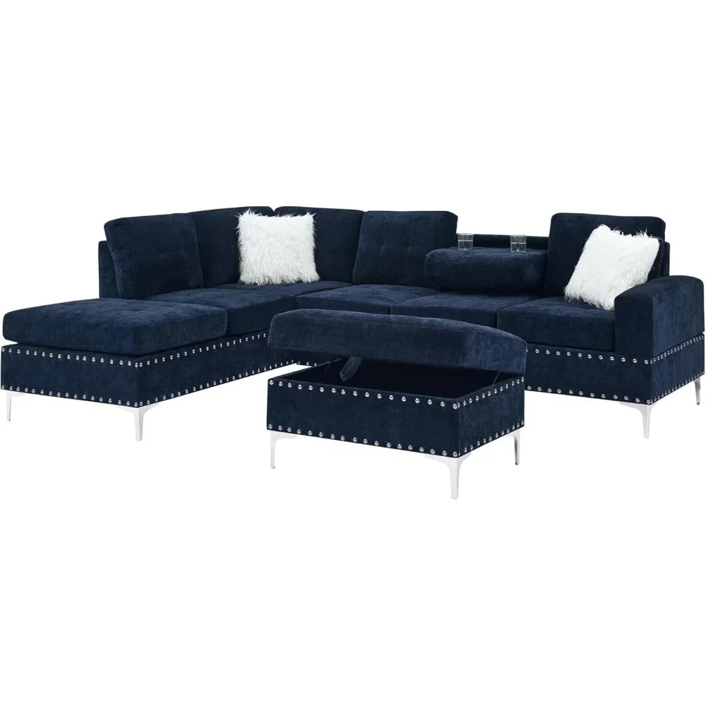 Sectional 5-Seater Sofa,107.5 Inch,with Reversible Chaise,with Ottoman,for Apartment, Living Room, L Shaped Couch
