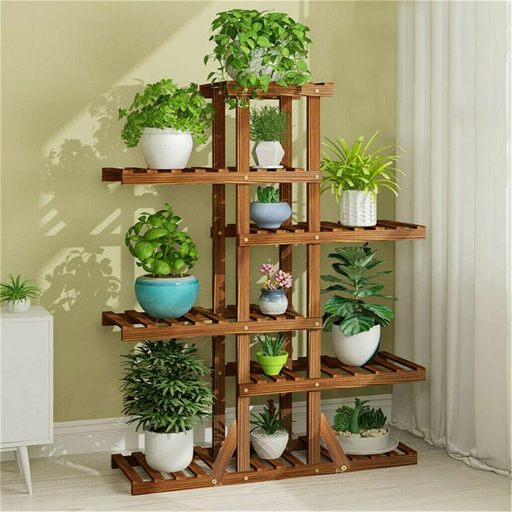 Reinforced 52" Tall 6 Tier Wood Plant Stand Corner Shelf