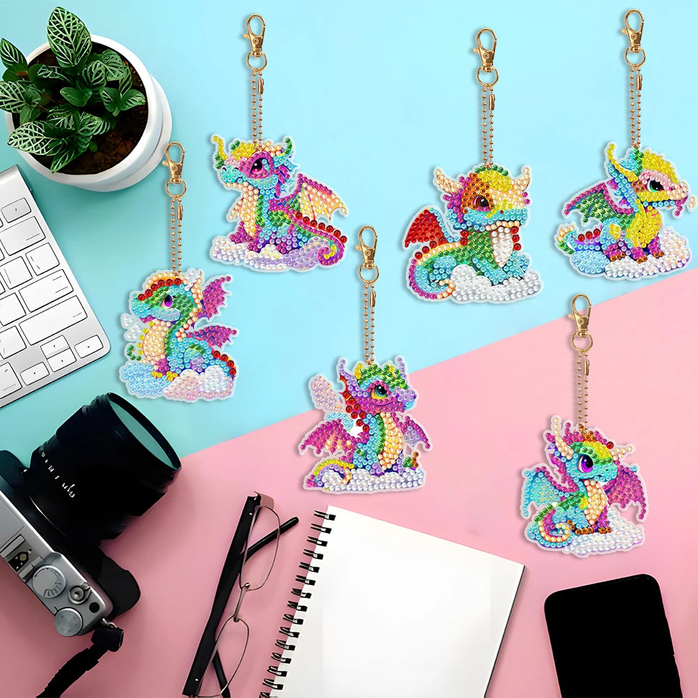 6PCS Diamond Art Cute Kitten Keychain Pendant Mandala