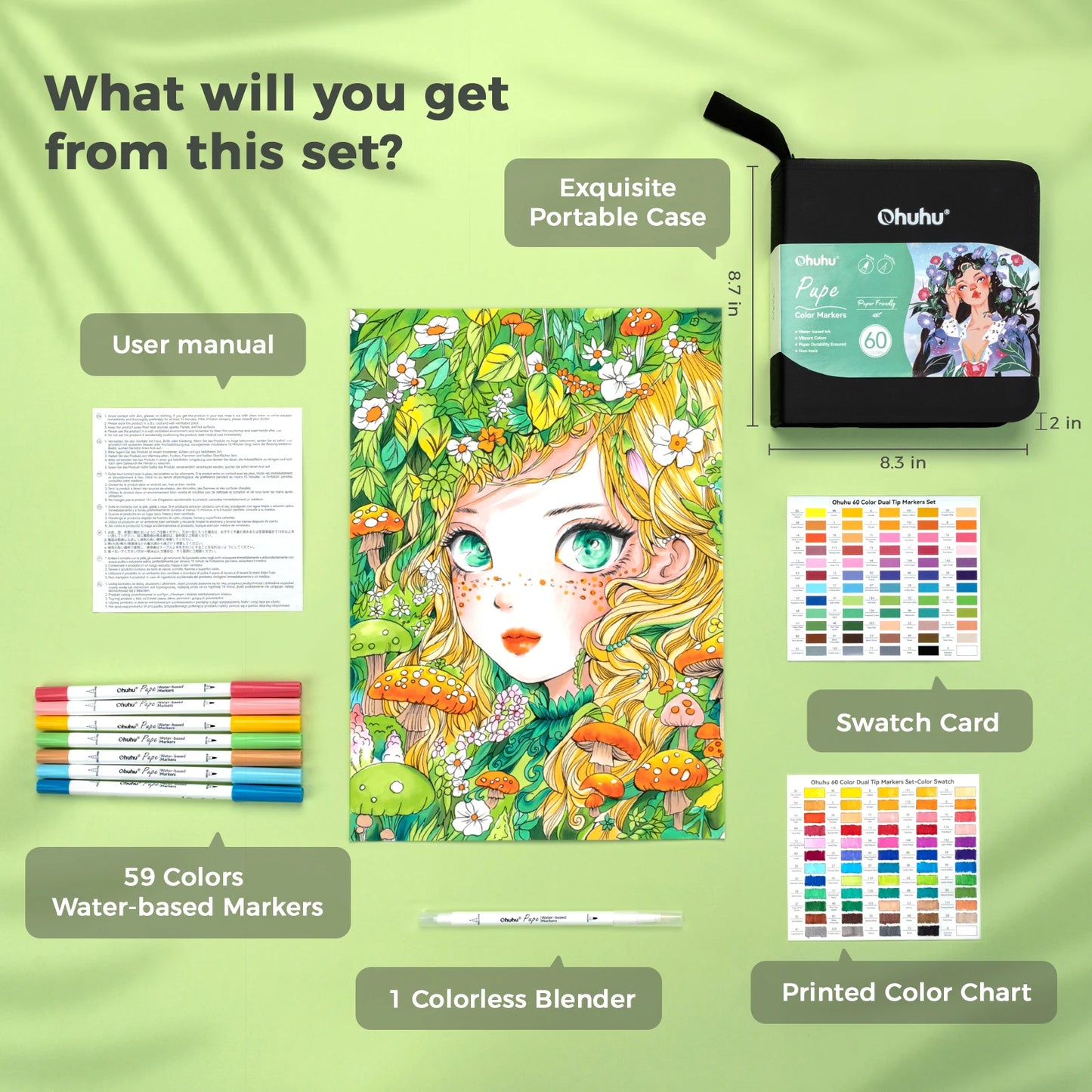 Ohuhu Markers Paper-friendly Water-based Coloring Markers Dual Brush Fineliner Tips Markers Coloring Books Art Markers Beginner