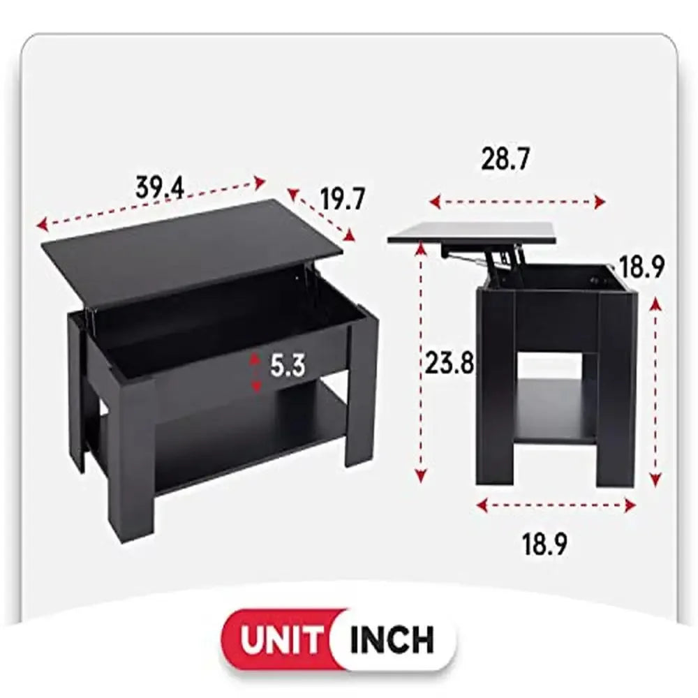 Modern Lift Top Coffee Table, P2 MDF 39"x28"x24" Black