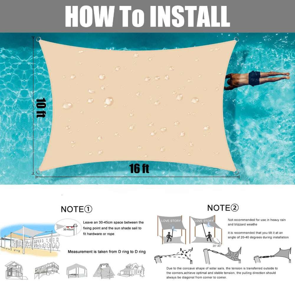Sunshade Sail Outdoor Canopy 6/5/4/3M UV Block Shade Cloth Sunscreen Awning with Free Ropes