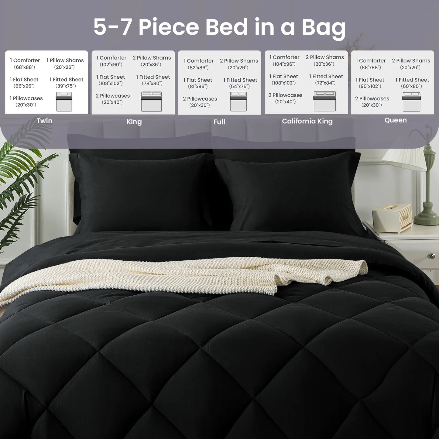 5-7 Pieces Bed in a Bag, Bedding Set